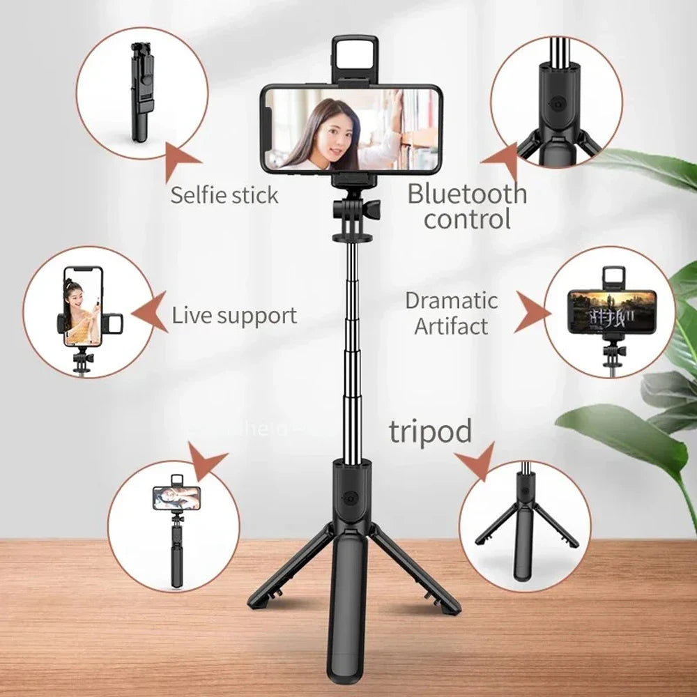 Trípode selfie Bluetooth inalámbrico 3 en 1, con obturador de luz de relleno, control remoto, monopie plegable portátil para iPhone smartphone