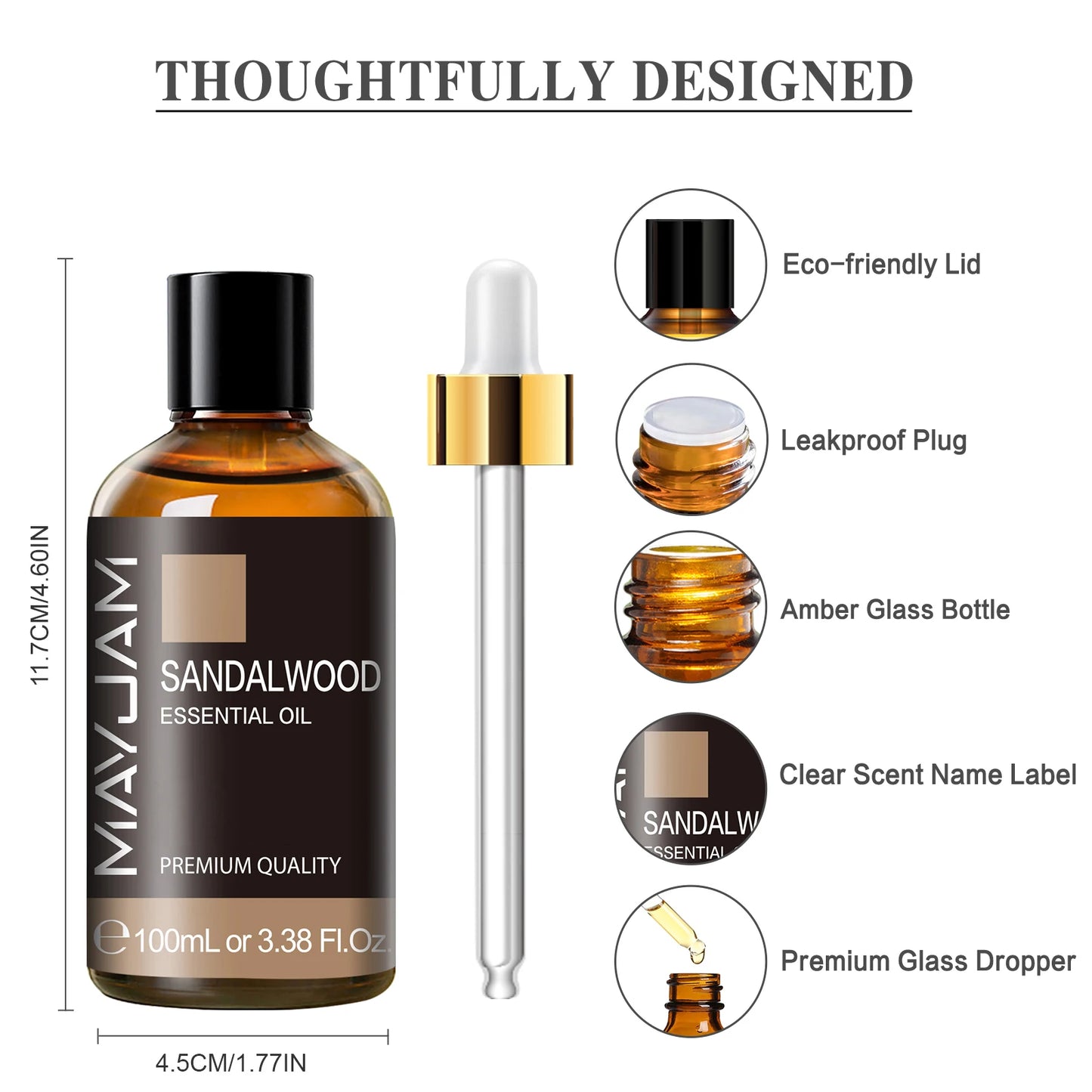 MAYJAM - Essential Oil with Dropper, Sandalwood, Lavender, Eucalyptus, Vanilla, Aromatic Oil for Humidifier, Candle Burner, 100ml