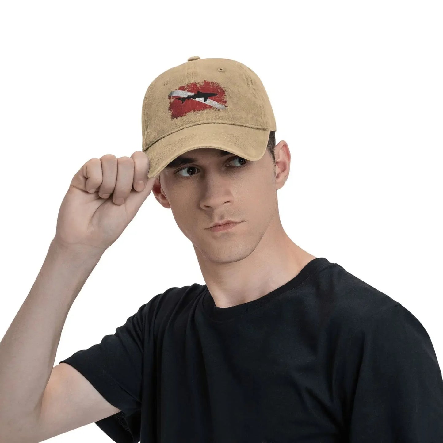 Unisex Retro Sport Denim Cap, Adjustable Snapback, Plain Baseball Cowboy Hat, Vintage Shark Diving Sensation