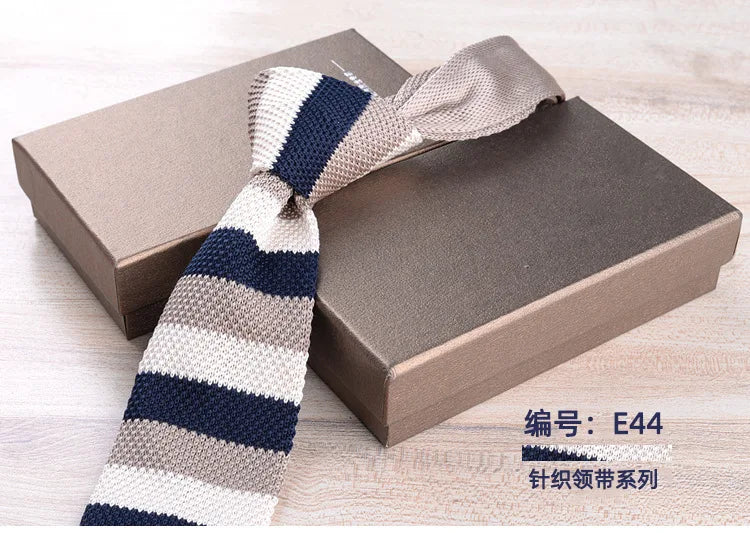 Men's Casual British Style Retro Striped Knitted Ties Formal Business Navy Red Brown Handmade Ties Tuxedo Neckties