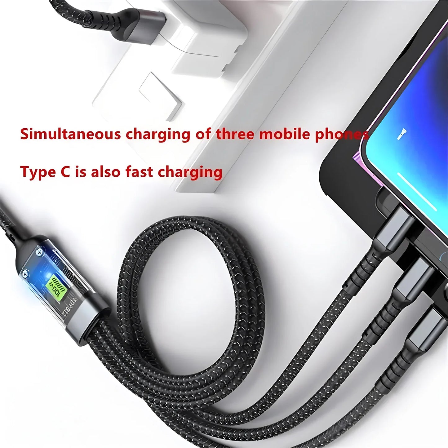 Câble de charge rapide 100W, câble multi-chargeur en Nylon tressé, USB Multiple universel 3 en 1, adaptateur de cordon de charge avec Micro type-c