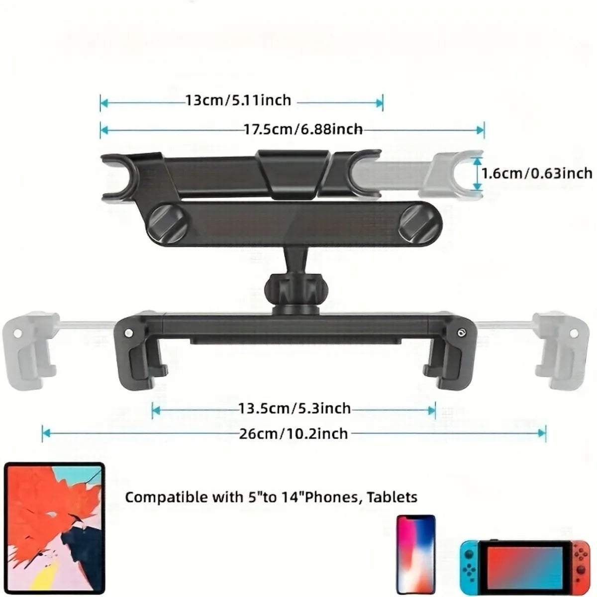 Universal car sauna rest tablet holder for iPads, and cell phones, hands-free entertainment for rear seat passengers