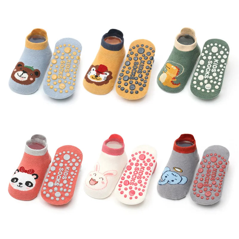 6 pares de calcetines de algodón para niños, bonitos dibujos de animales, cómodos, transpirables, antideslizantes, para bebés