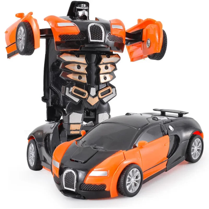 Coche de juguete de cambio de forma de impacto inercial para niños, robot Autobot de cambio de forma con un solo botón, rompecabezas de cambio de forma, colisión