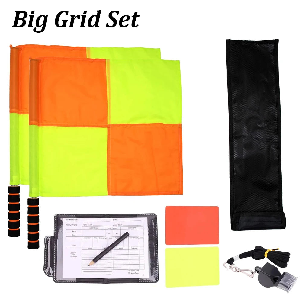 Kit Arbitre Football Complet — Drapeaux À Carreaux, Cartes Rouge & Jaune, Sifflet & Carnet