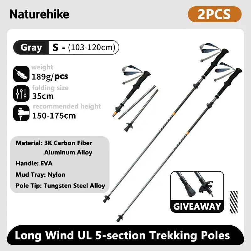 Naturehike – bâtons d'escalade ultralégers, pliables, pour l'extérieur, en Fiber de carbone, à verrouillage rapide