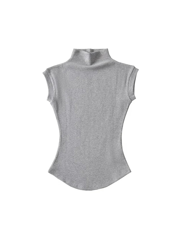 T-Shirt Col Roulé Sans Manches Femme — Coupe Ajustée Streetwear Été