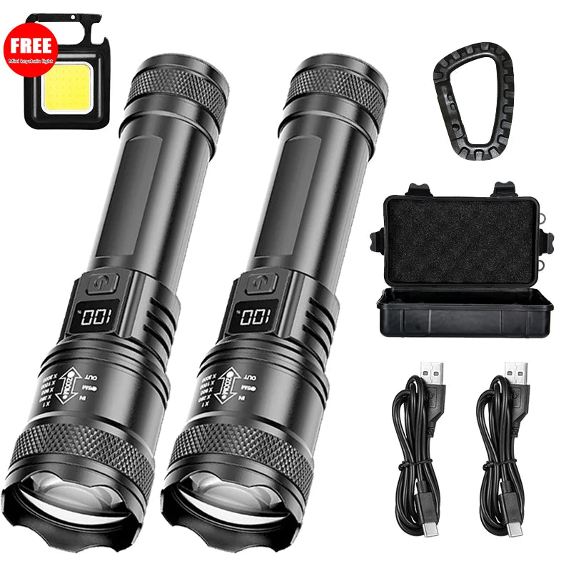 Lampe de poche LED Ultra lumineuse 2000LM type-c Rechargeable longue portée Zoom torche tactique extérieure d'urgence Camping pêche lanterne