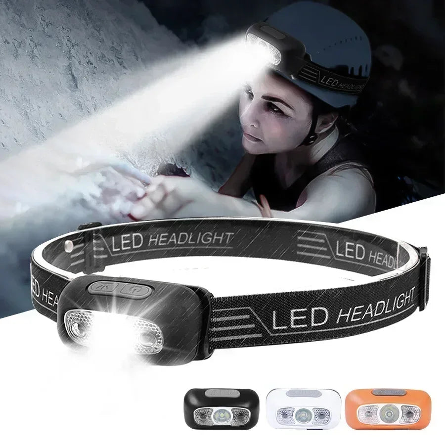 Lampe frontale puissante à LED portable avec capteur, rechargeable par USB, lampe torche frontale pour camping, pêche, lanterne d'urgence