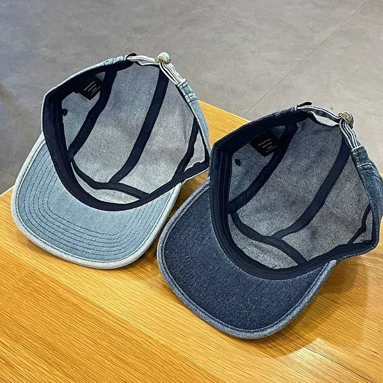 Vintage Denim Flat Brim Baseball Cap for Men and Women, Harajuku Snapback Cap, Streetwear Fashion, 5-Panel Skateboard Hat