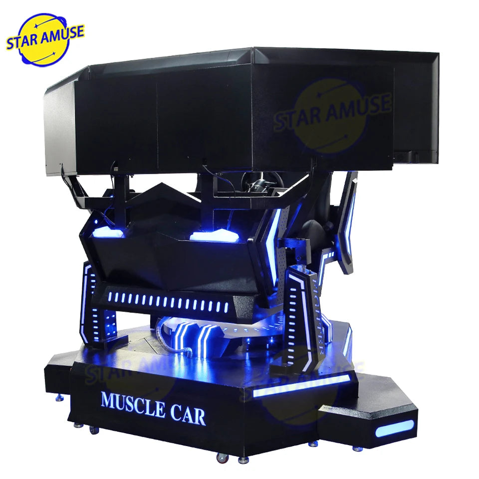 Machine de course VR intérieure à 3 écrans, simulateur 2 places 3 DOF avec volant en métal, simulateur de conduite de jeu de voiture de course à trois axes