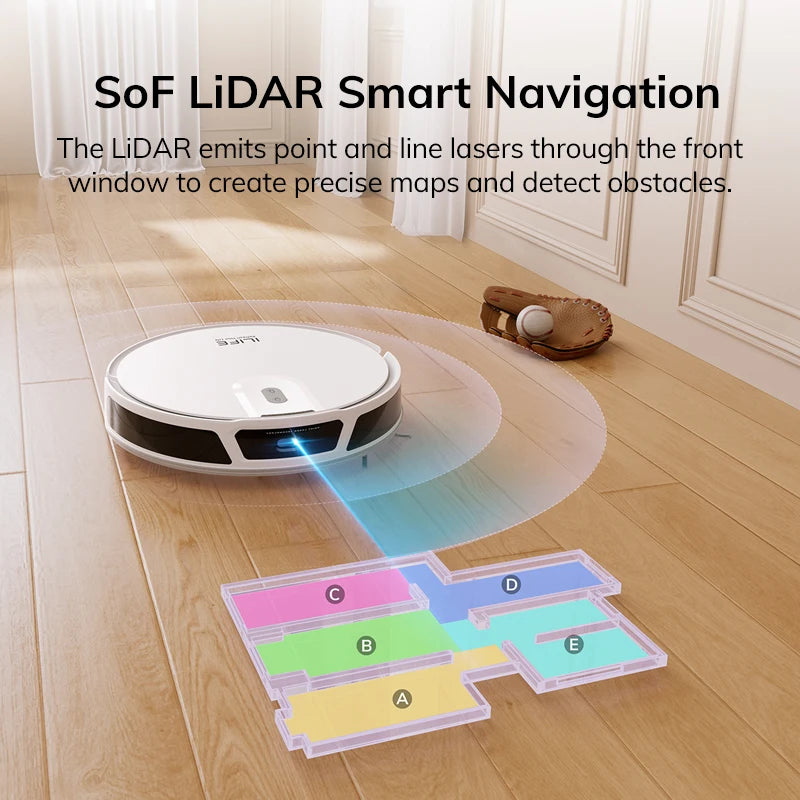 Robot aspirateur 5000 Pa — navigation LiDAR intelligente, contrôle par application, chargement automatique