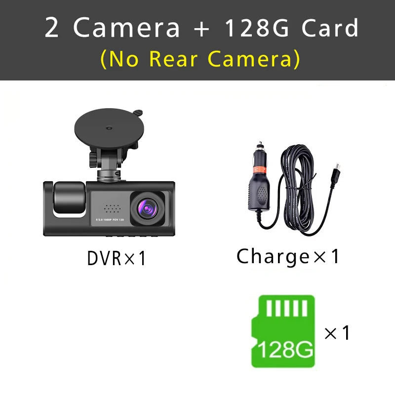 Dashcam 3 Canaux HD 1080P Triple Lentille — DVR Véhicule Intérieur Enregistreur