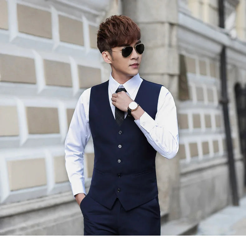 Chaleco de traje coreano ajustado para hombre, talla grande, chaleco de negocios para boda, chaleco de moda informal británico