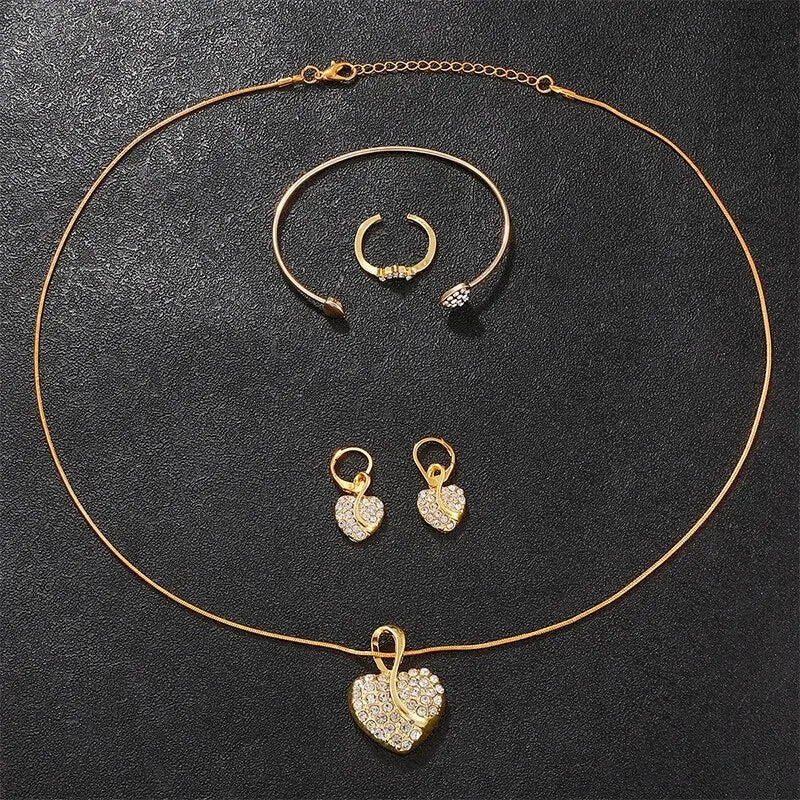 Reloj de cuarzo de lujo dorado para mujer, juego de joyas, anillo, collar, pendientes, diamantes de imitación, moda casual