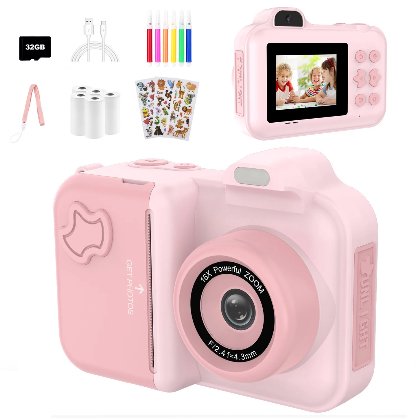 Cámara digital para niños, impresión instantánea, doble lente, grabación de video HD 1080P, 32G, para niños y niñas, regalos de Navidad, juguetes