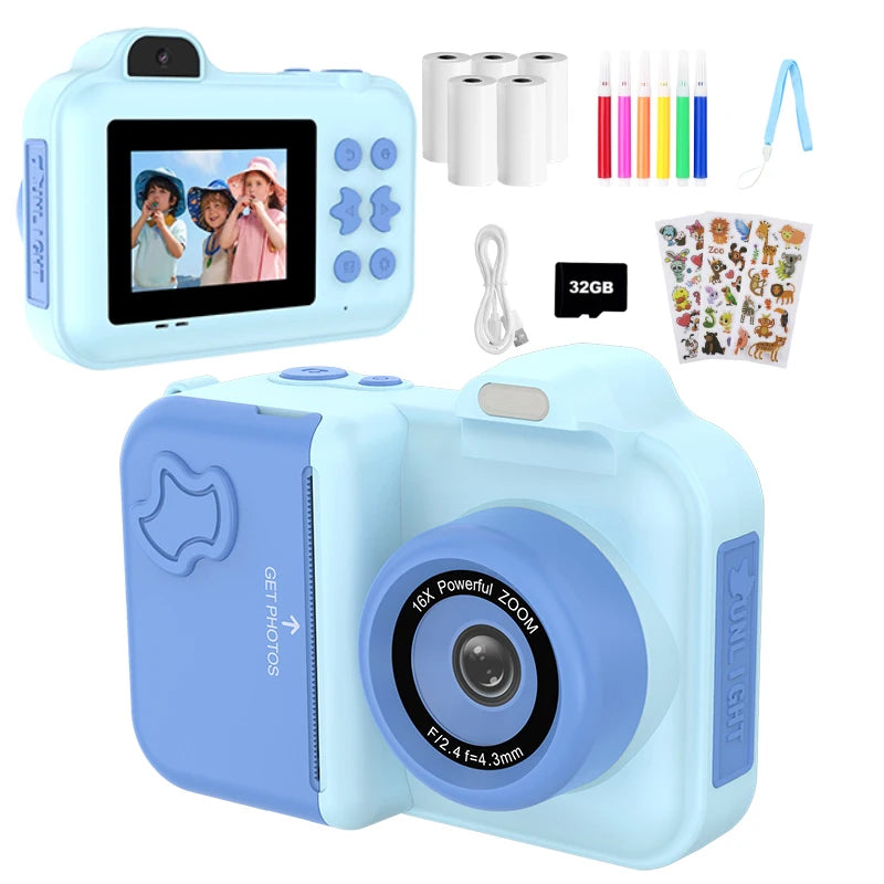 Cámara digital para niños, impresión instantánea, doble lente, grabación de video HD 1080P, 32G, para niños y niñas, regalos de Navidad, juguetes
