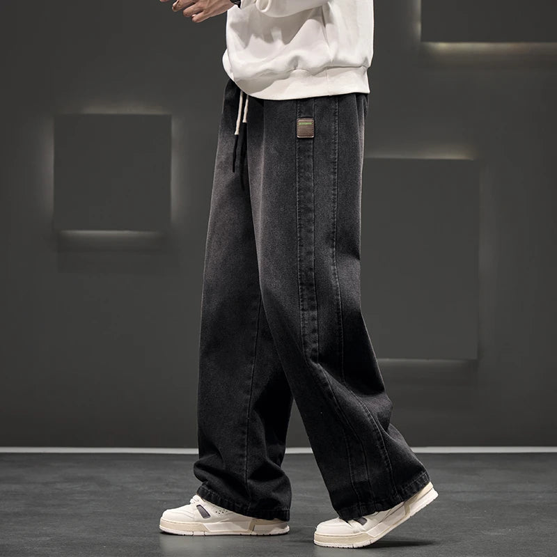 Pantalones vaqueros de lavado para hombre, de pierna ancha, unisex, de color liso, holgados, casuales, rectos, a la moda para exteriores, talla grande 8XL, nueva colección de otoño