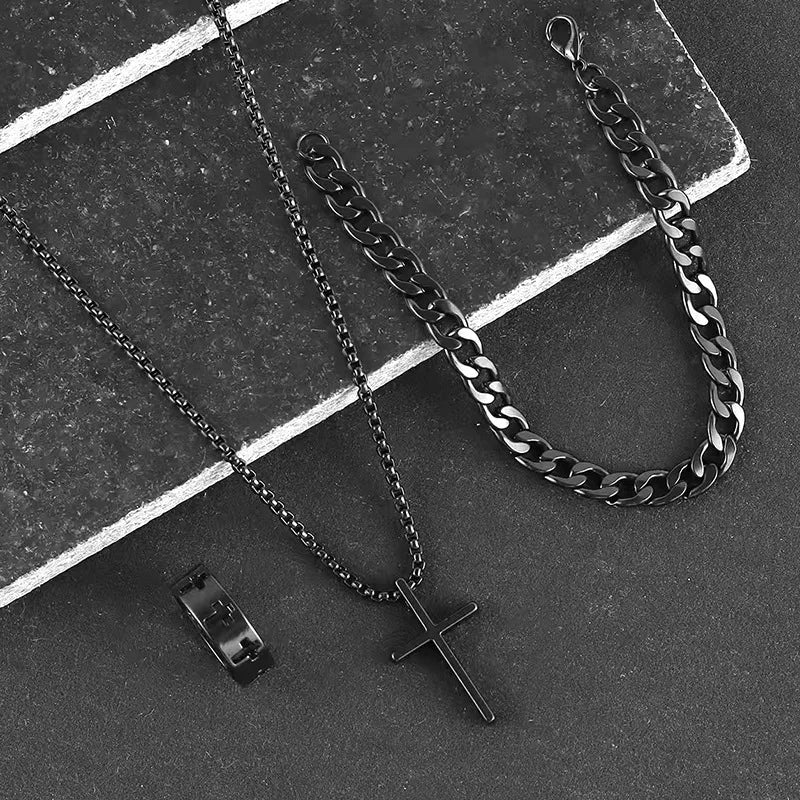 Best Seller New 3-Piece Cross Jewelry Set | Chain Bracelet Ring Necklace | Fashion Religious Accessories for Women and Men, Daily and Gift