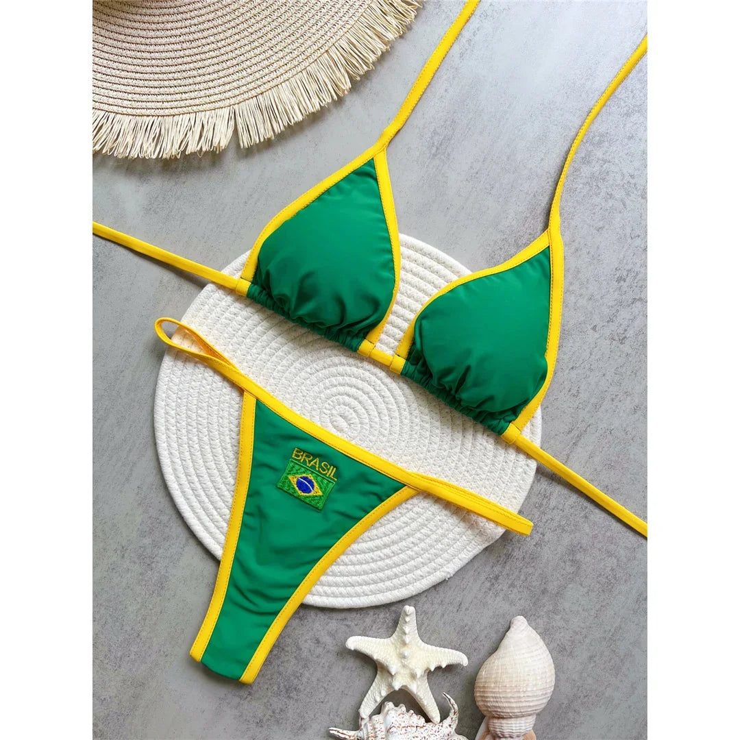 Ensemble bikini deux pièces pour femme, drapeau brésilien, tendance 2027, string, maillot de bain sexy pour la plage, la piscine, les vacances
