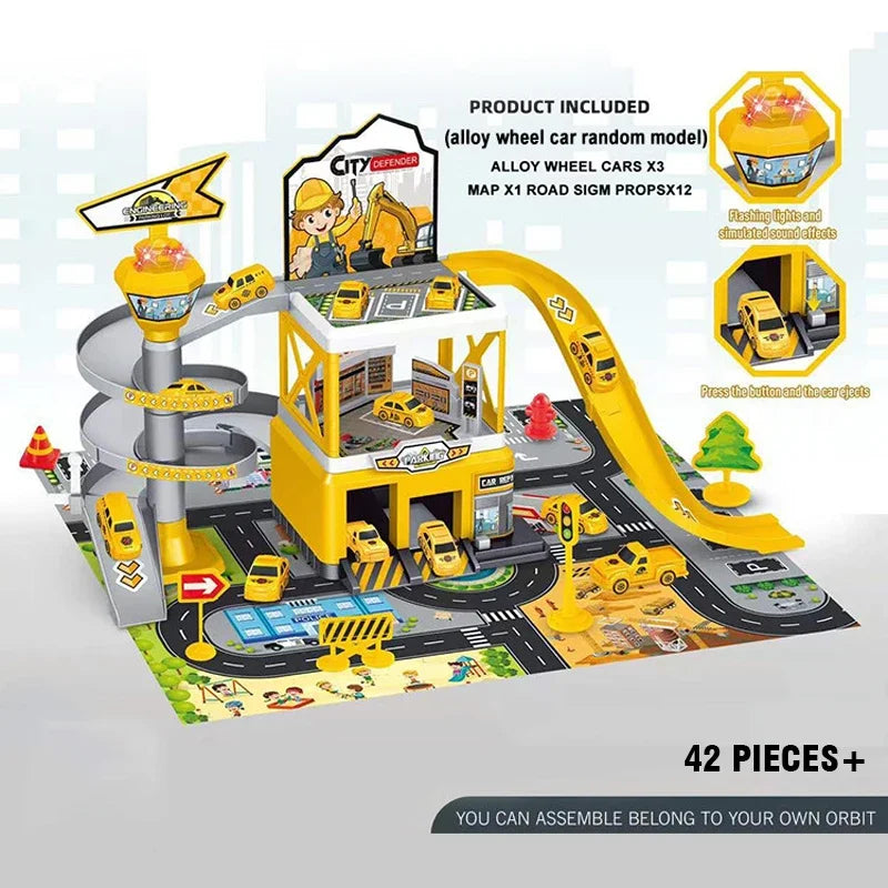 Coches ferroviarios Parking de bricolaje ensamblado pista inercia coche ingeniería vehículo coche pista para niños niños regalos de cumpleaños