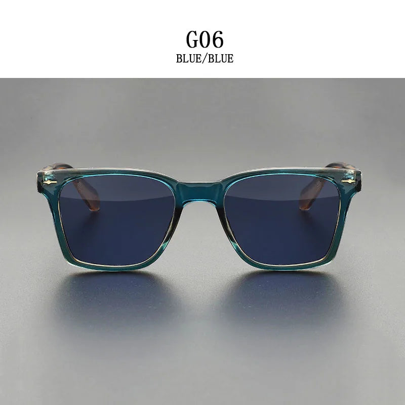Lunettes de soleil carrées bleues pour hommes — rétro, femmes, à la mode, vintage