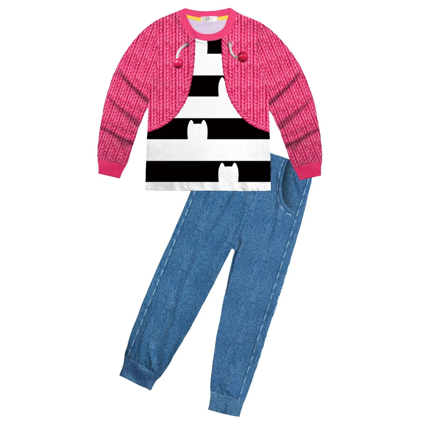 Costume enfant chat — pyjama à manches longues, t-shirt + pantalon + bandeau, tenue Halloween