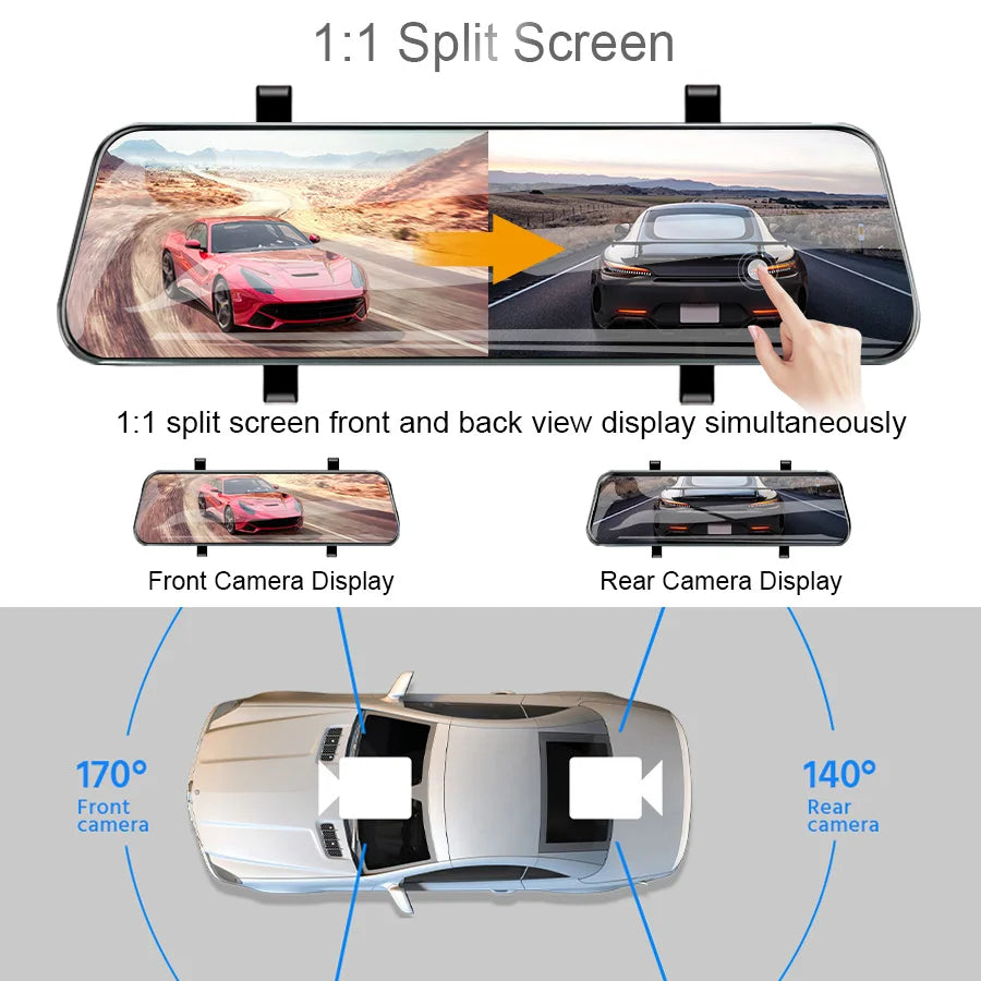 Dashcam Tactile 24H Parking — Double Objectif Avant Arrière Rétroviseur Boîte Noire