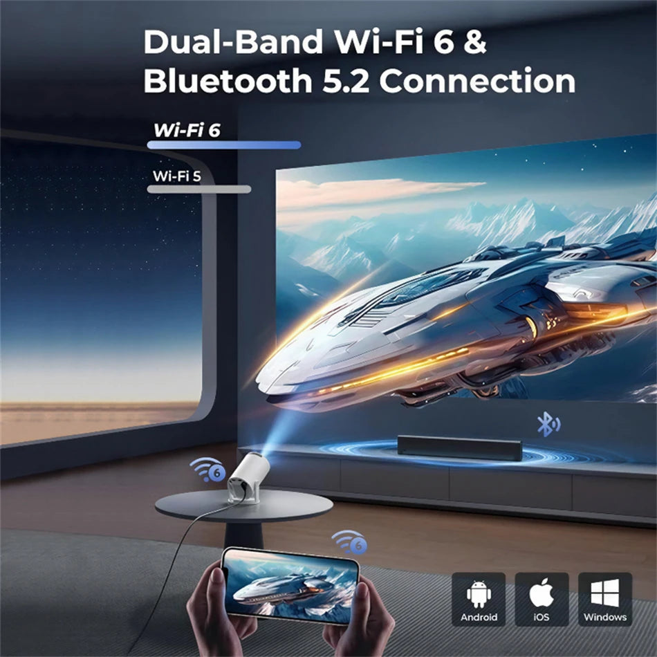 Proyector inteligente para exteriores HY300 8K Android 11 Doble Wifi6 290ANSI Allwinner H726 BT5.4 1080P 1280*720P Proyector de cine en casa para exteriores