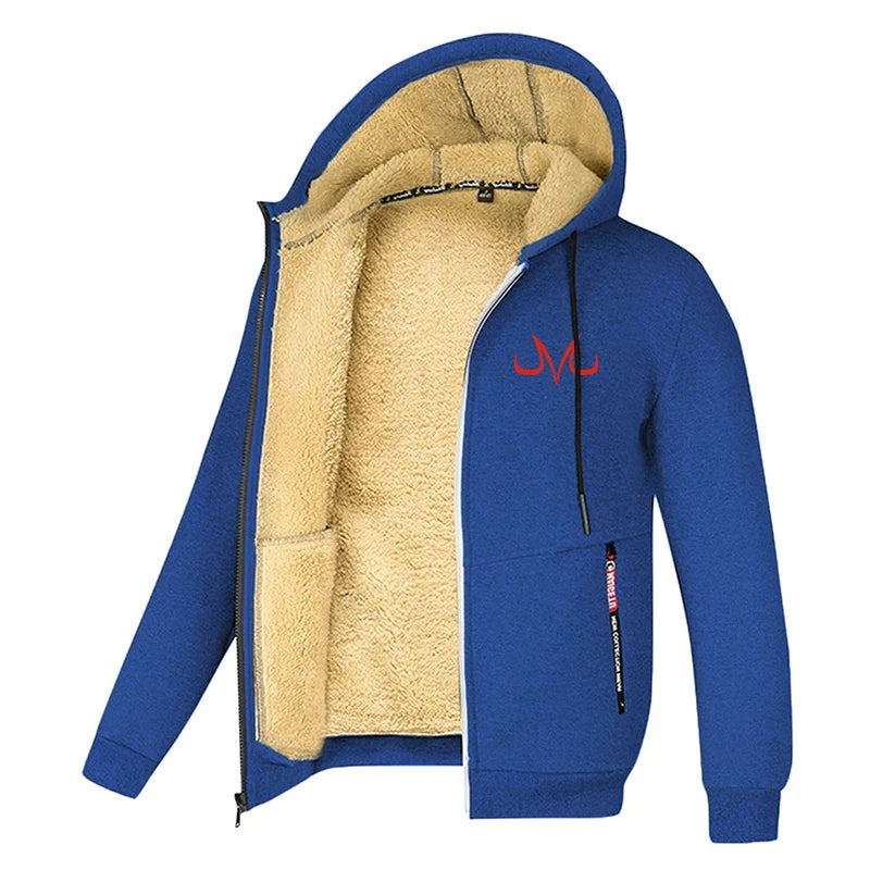 Men's Printed Sherpa Fleece Lined Jackets, Plush Winter Warm Coats with Zipper Pockets, Full-Zip Hooded Sweatshirt, Outdoor Outfits