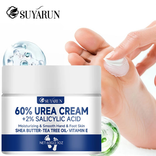 SUYARUN Crema para pies con 60 % de urea para talones agrietados y piel seca - Tratamiento hidratante intensivo, eliminador de callosidades, cuidado de pies diabéticos.
