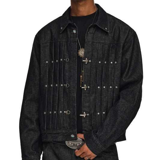 Veste courte en jean à boucle d'avion pour hommes, Streetwear mode Hip Hop Turquoise bouton, veste en jean unisexe printemps automne manteau de Cowboy
