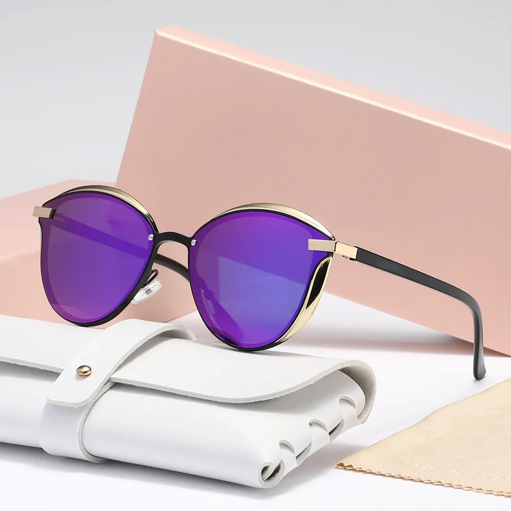 Gafas de sol polarizadas de lujo redondas para mujer, gafas de sol de ojo de gato para mujer