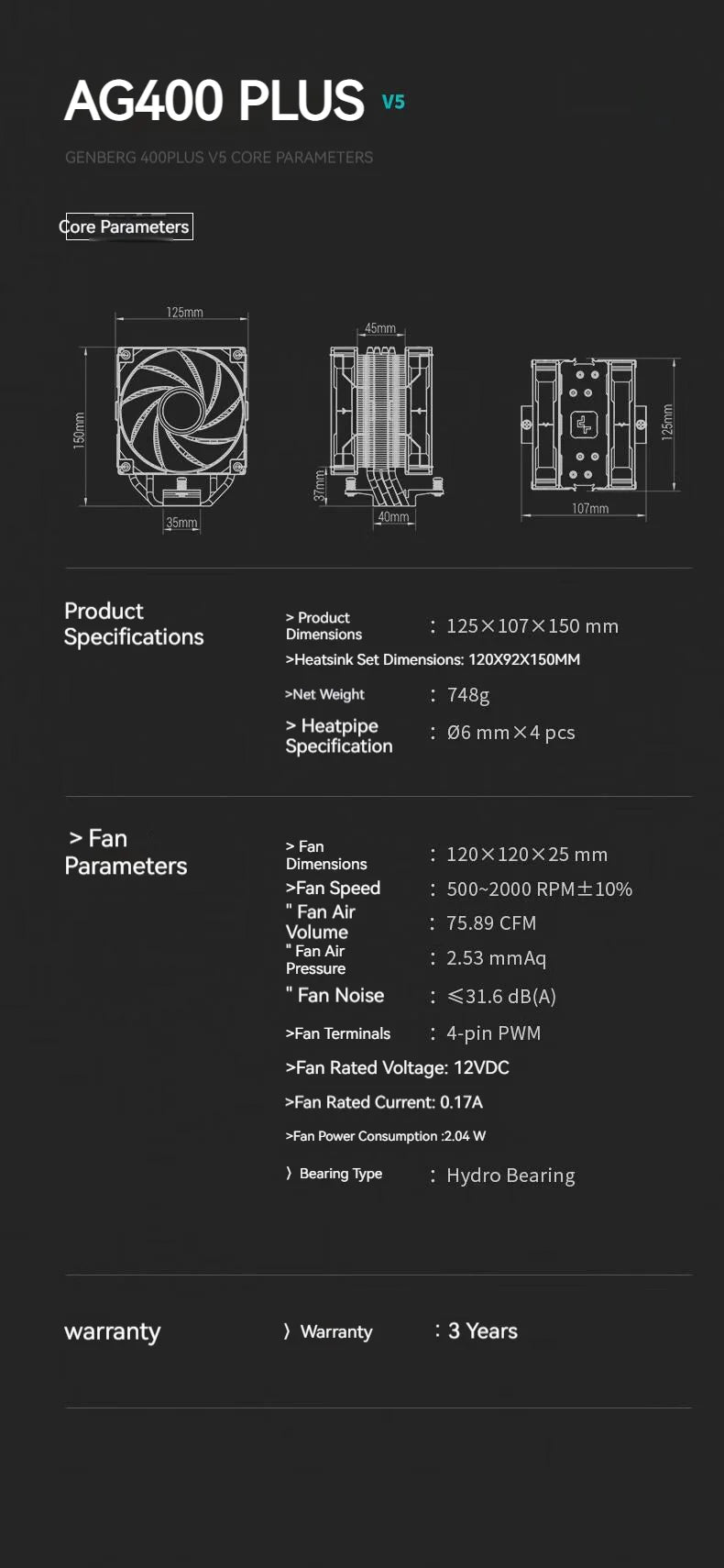 DEEPCOOL AG400 4 caloducs double ventilateur CPU radiateur de refroidissement par Air 2000 tr/min ventilateur de refroidissement de bureau pour Intel LGA1700 1200 115X AMD AM4