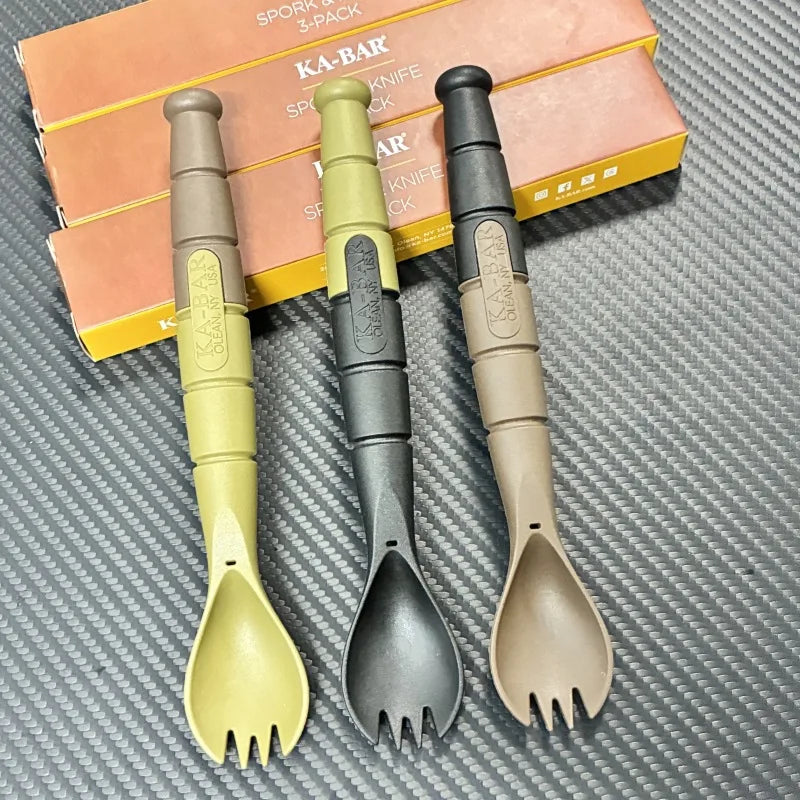 Mini ensemble de couverts tactiques EDC, outil multifonction d'extérieur, fourchette cuillère couteau Combo Camping randonnée équipement essentiel
