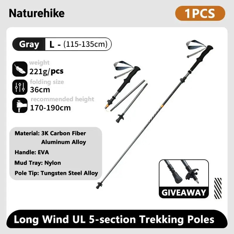 Naturehike bâtons de Trekking en Fiber de carbone 5 Sections bâtons d'escalade pliants portables randonnée en plein air bâtons de marche pliables