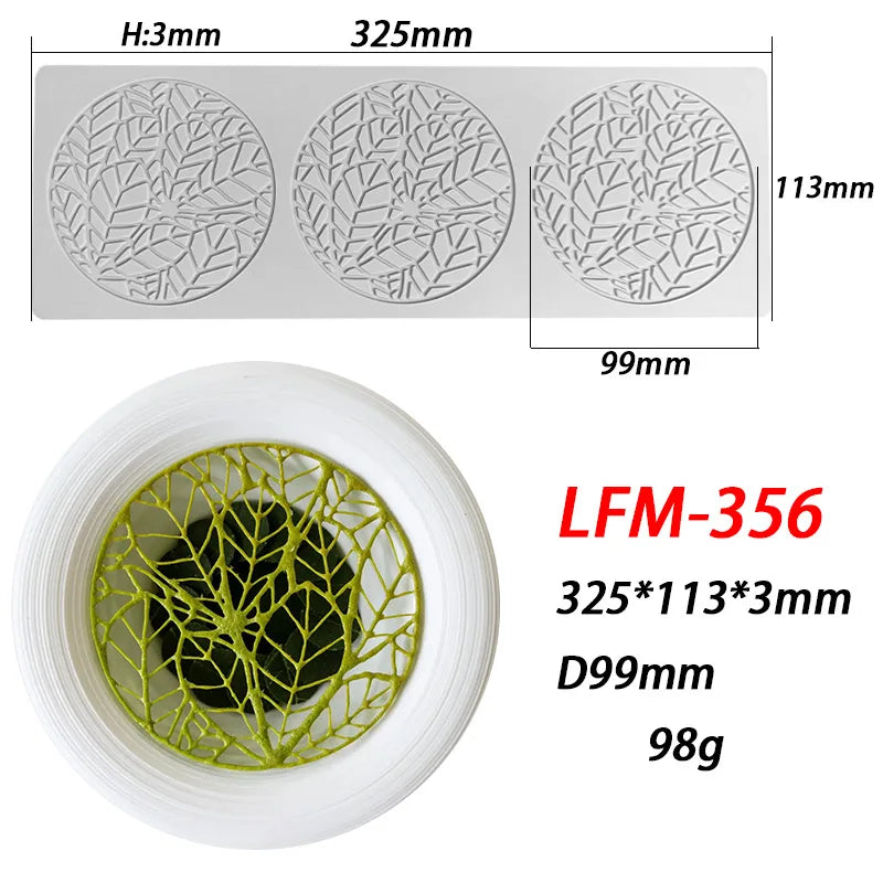 Anillo circular con forma de hoja, sello de encaje con tapa de azúcar, ramas de árbol, verduras, decoración de alimentos occidentales, cocina molecular, molde de silicona para hornear