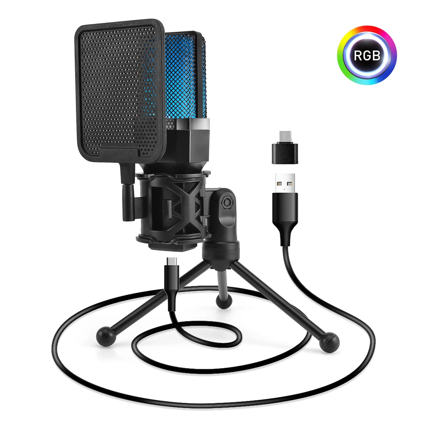 Microphone USB à condensateur pour gaming et podcast – Micro filaire pour PC, streaming et karaoké