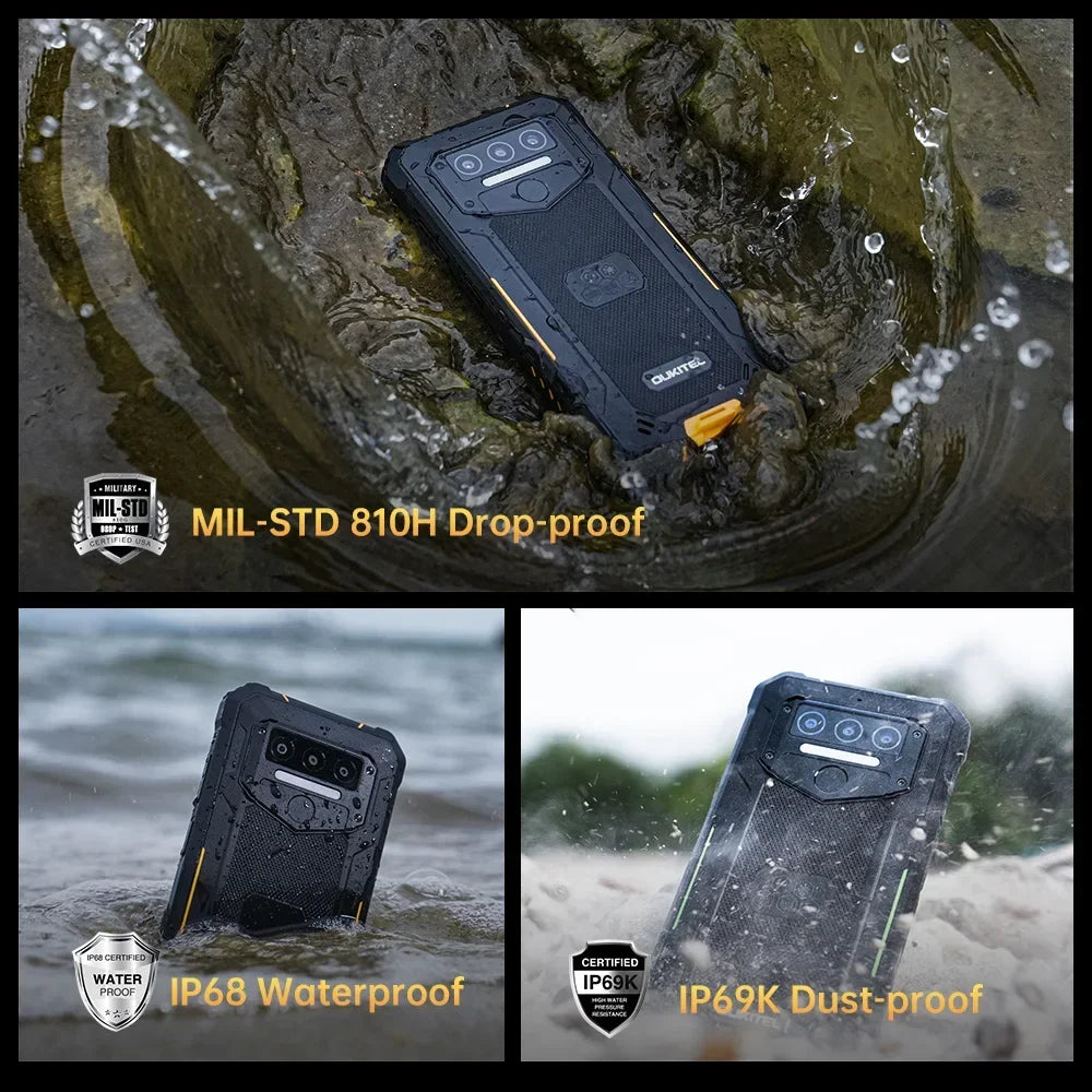 OUKITEL WP23 Plus Rugged Smartphone, Unisoc T606 Octa-Core Processor, 6.52 Inch Screen, 8GB RAM + 256GB Storage, 10600mAh Battery, 13MP Camera, Android 14, NFC.