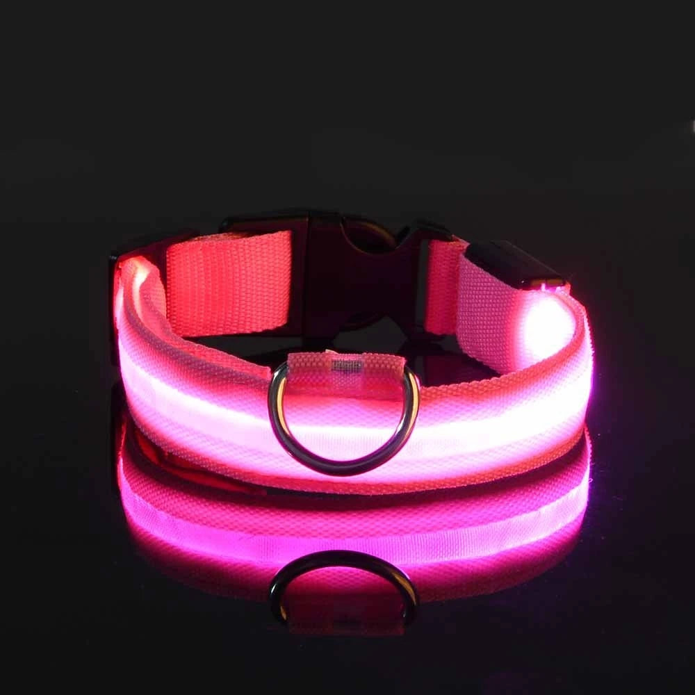 Correa LED de nailon intermitente para perros, seguridad nocturna, brilla en la oscuridad, collar estructural para perros de compañía Shoous