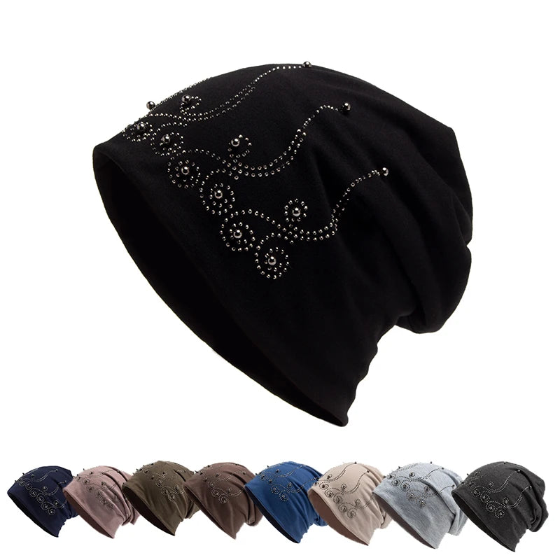 Bonnet en perles biscuits pour femme, cagoule tendance, chapeaux décontractés pour femme, bonnet Skullies, bonnet femme avec chaleur, automne et hiver