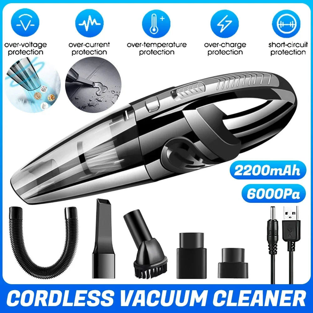 Aspirador de mano inalámbrico, carga USB, aspiradora de coche portátil, aspirador de mano para seco y húmedo, potente succión inalámbrica, 12000pa