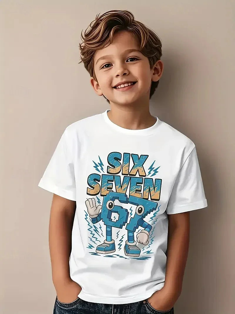 Nouveau T-shirt d'été 2026 pour garçons, motif 'Brain Rot 67 Six Seven' drôle, thème gamer et meme, pour parents et enfants, 6-7 ans, style Y2K