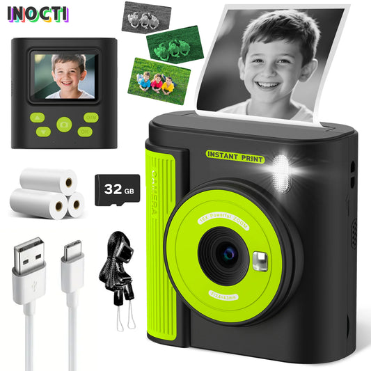 Appareil photo numérique avec impression pour enfants — 3 papiers d'impression, carte 32G, cadeau filles et garçons