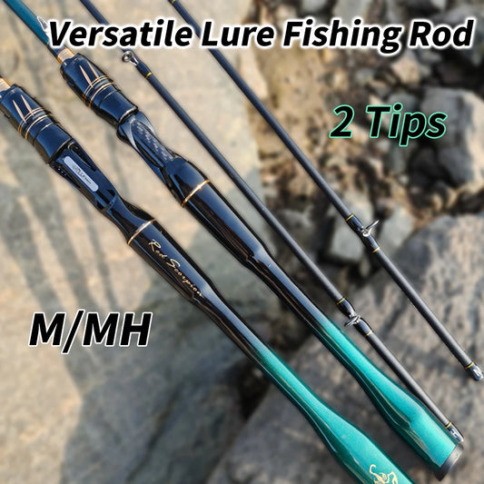 Canne à pêche ROLLFISH 2 Tips légère en fibre de carbone, puissance M/MH, spinning et casting, eau douce et eau salée