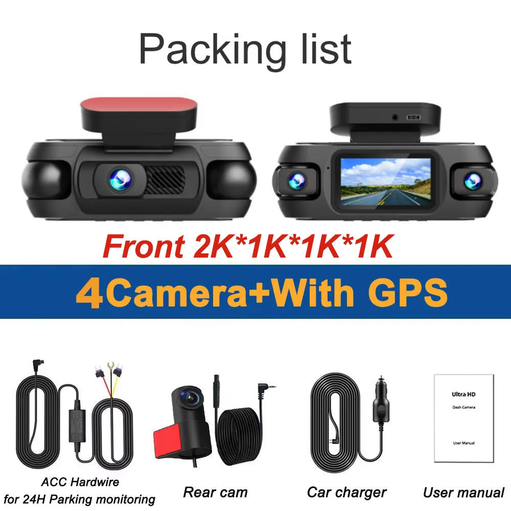 4K 4-Channel 360° Car Dash Camera 4 Lens 1080p Front Left Right Rear Car DVR Built-in Wifi GPS WDR Night Vision Camera