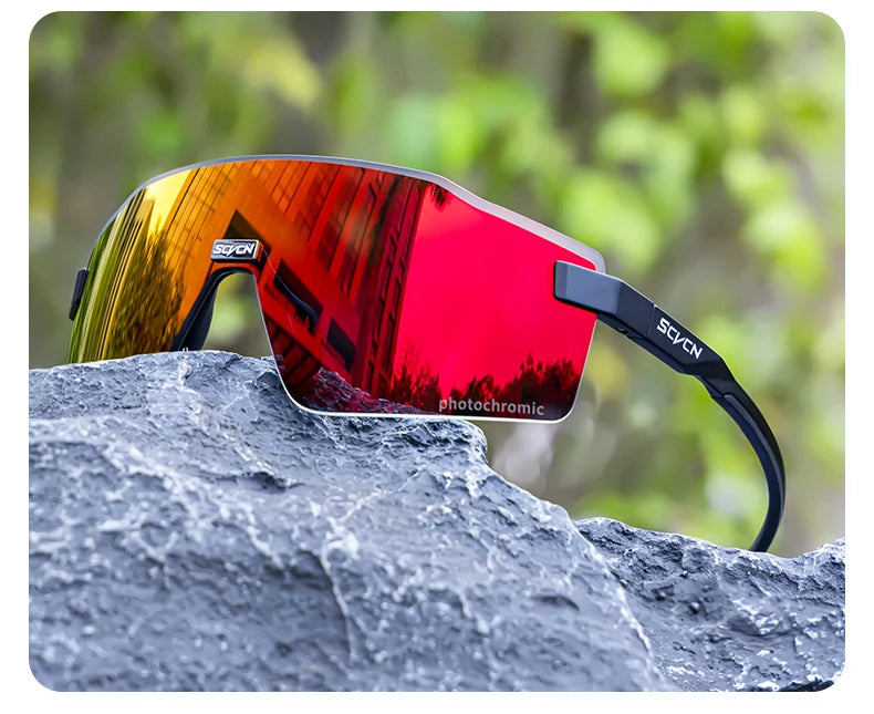 Lunettes de cyclisme photochromiques SCVCN pour hommes et femmes, lunettes de vélo de route et de VTT, lunettes de randonnée décontractées, coupe-vent