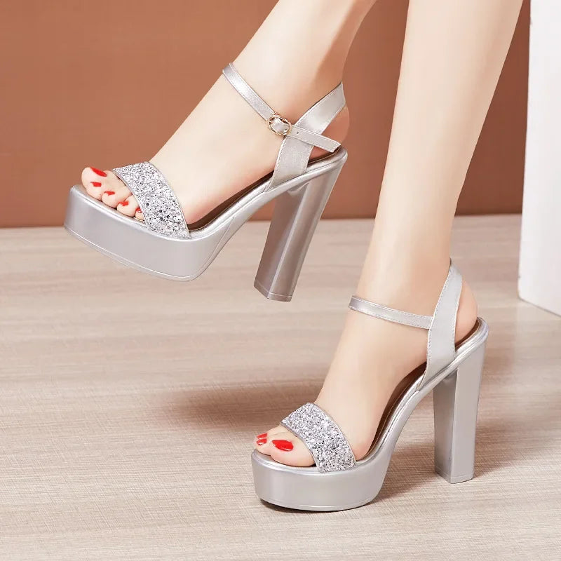 Nuevas sandalias de plataforma para mujer, Bling 32-43, con punta abierta, tacón alto, para verano de 2025, zapatos de baile de fiesta, zapatos de diseñador, sexy, zapatos de mujer