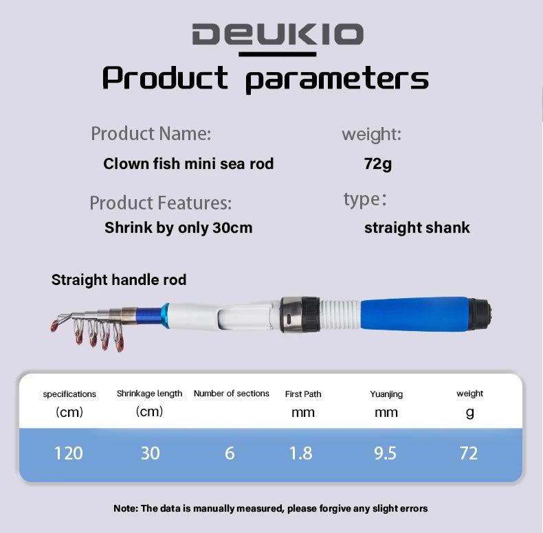 DEUKIO – Mini canne à pêche combinée avec canne à pêche télescopique courte et moulinet Spinning, ensemble de poteaux de voyage pour enfants débutants