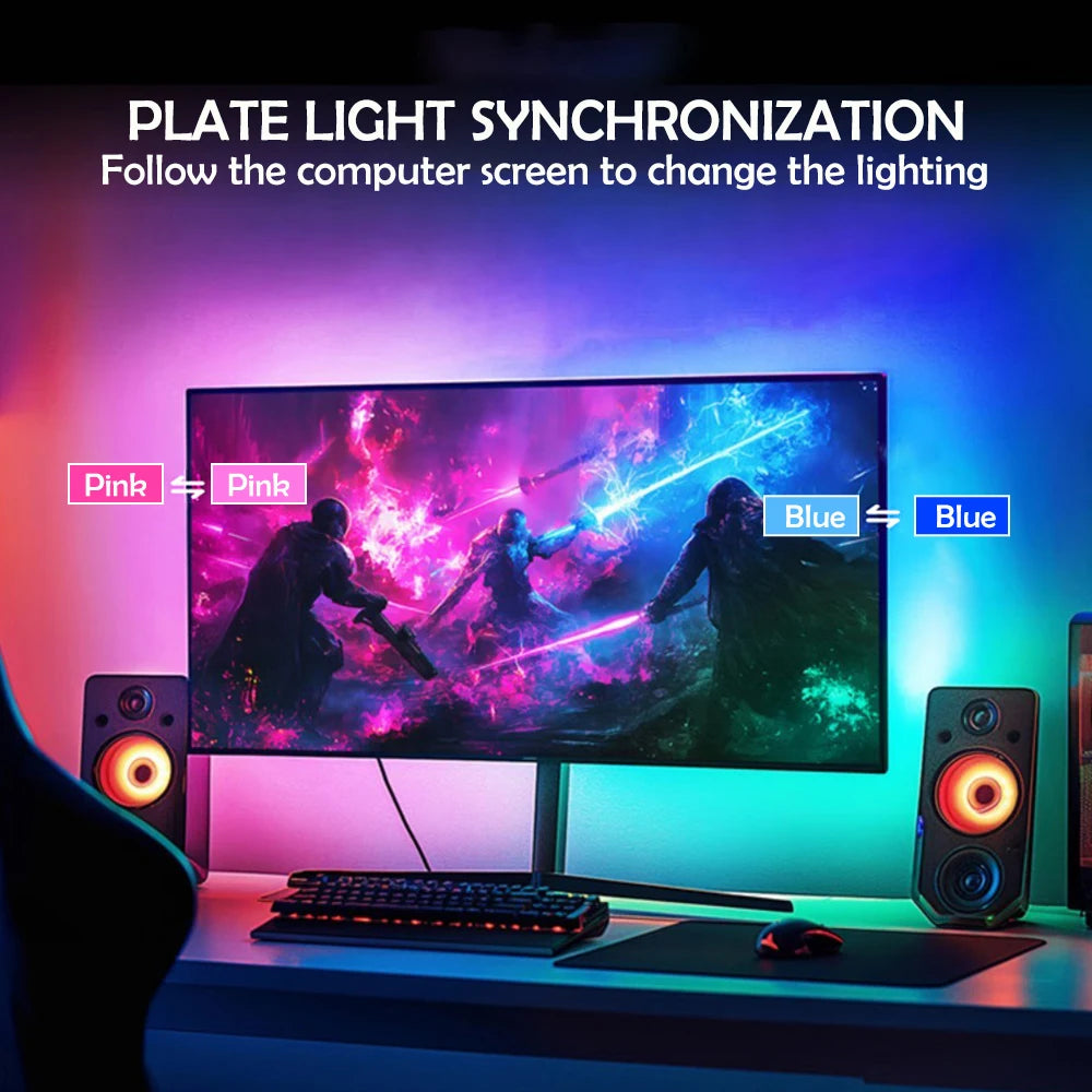 Bande lumineuse LED RGB pour synchronisation d'ambiance de jeu, affichage de moniteur d'ordinateur, rétro-éclairage, lumière de ramassage de couleur, décor intelligent de salle de jeu
